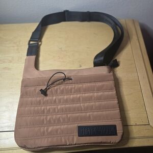 Brown Quilted Messenger Bag with Gold Accents